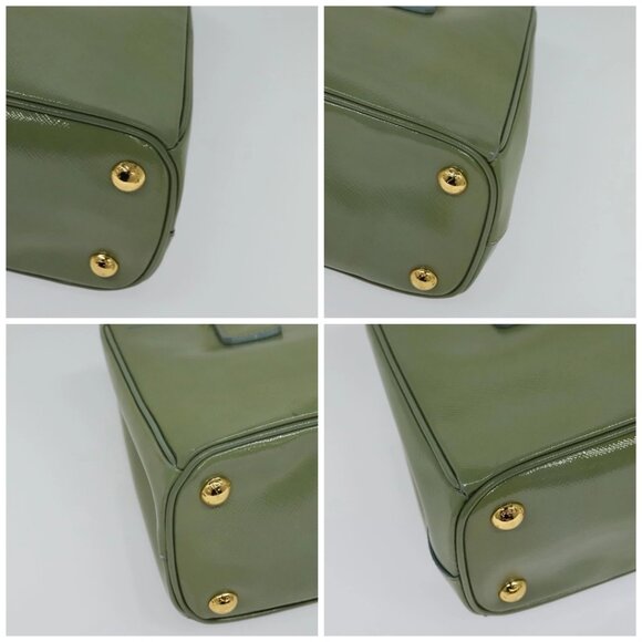 PRADA Galleria Hand Bag Safiano leather 2way Green Gold Auth - Picture 15 of 16